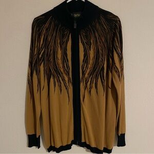 Bob Mackie Wearable Art Feather Camel Cardigan Sweater Size Medium